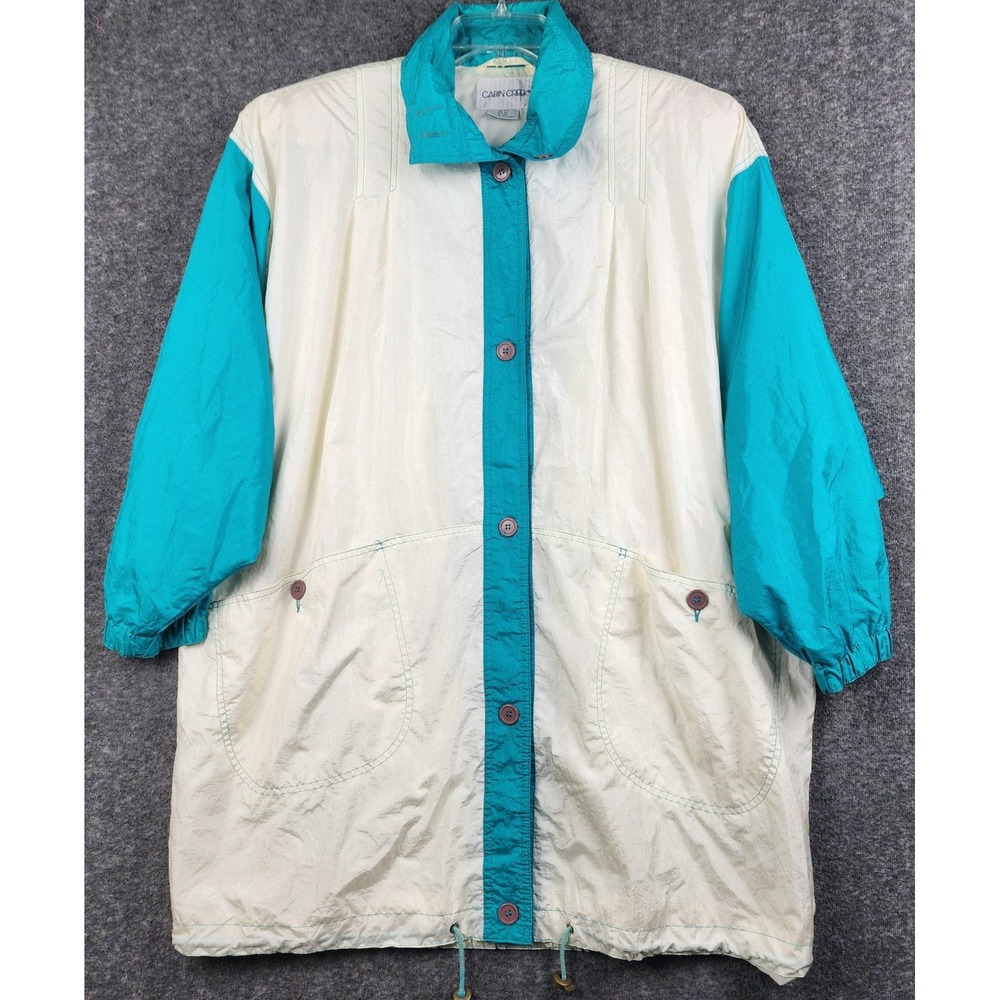 Cabin Creek Windbreaker Jacket Womens One Size Cream Teal 90s Vintage Colorblock